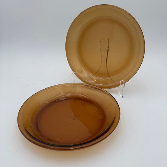 Vintage Anchor Hocking Harvest Amber Pie Plates Set of 2 - Picture 1 of 4